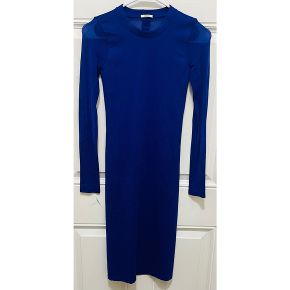 Wolford‎ Sheer Panel Bodycon Dress Long Sleeve Fitted Cobalt Blue XS - Picture 1 of 4